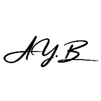 Signature-style text 'A.Y.B' in black on a white background